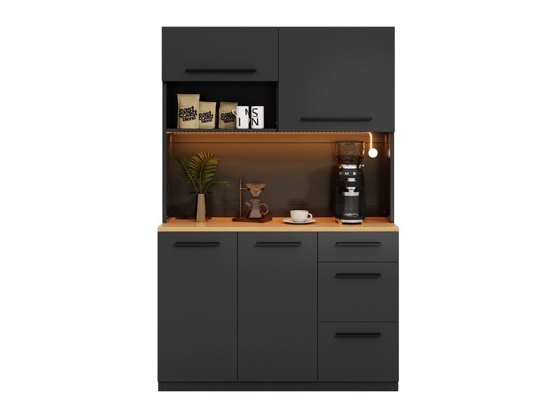  Buffet haut 120x40x180cm noir avec étagères prises usb et bande lumineuse pour salle à manger  - Conforama A