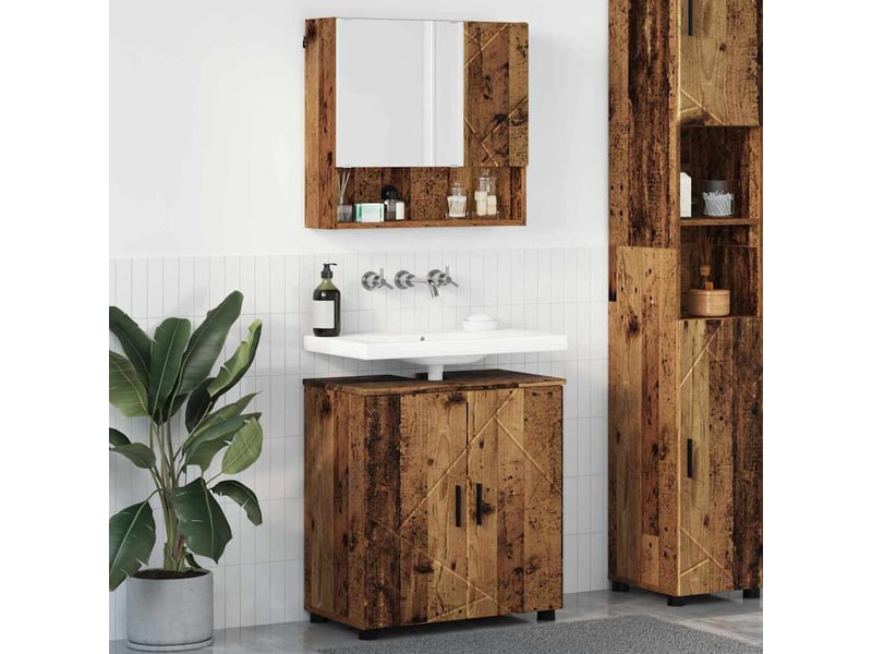 Ensemble de mobilier de salle de bain 2 pc bois ancien cf64011 - Conforama B