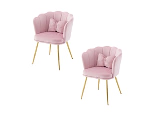 Chaise de salle à manger - lot de 2 avec accoudoirs, coussin papillon et dossier pétales en velours - rose