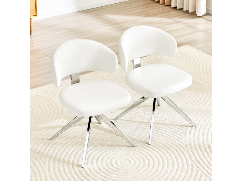  Lot de 2 chaises de salle à manger design dossier incurvé assise rembourrée similicuir piètement métal 4 pieds pivotant  - Conforama B