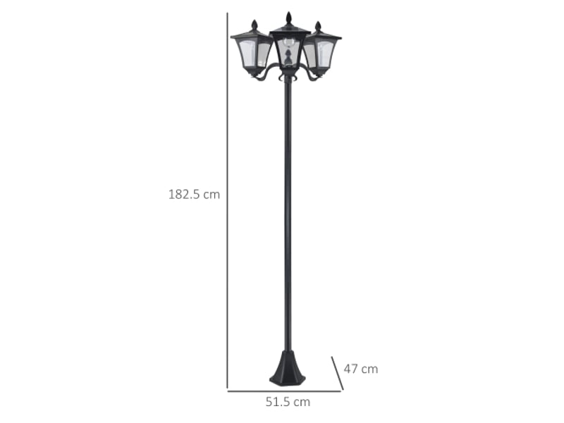  Lanterne solaire de jardin 3 feux led 120 lm, inox noir, 51,5 x 47 x 182,5 cm, ip44  - Conforama D