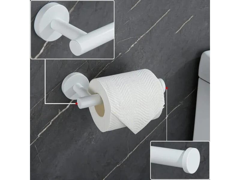  Porte papier toilette blanc, porte rouleau de papier toilette mural en acier inoxydable pour salle de bain et cuisine  - Conforama B