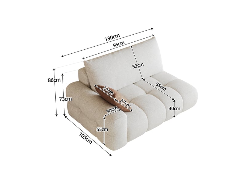 Canapé 2 places avec méridienne réversible sans montage - assise moelleuse, tissu doux - blanc crème - Conforama D