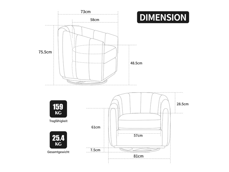  Fauteuil pivotant 360° en chenille gris avec base en métal  - Conforama E