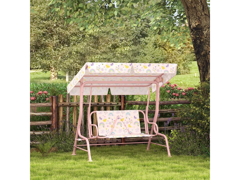  Balançoire de jardin pour enfants, structure en acier, 2 places, charge maximale 60 kg, rose  - Conforama C