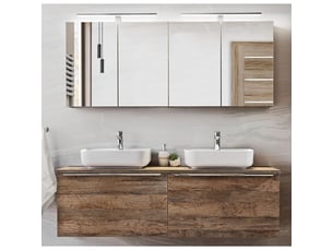 Ensemble salle de bain double vasques blanches 160 cm + cabinets miroirs - rosario oak
