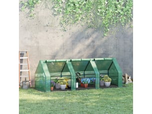 Serre de jardin verte 270 x 90 x 90 cm en acier avec film pe 140 gm² et fenêtres enroulables zippées pour semis