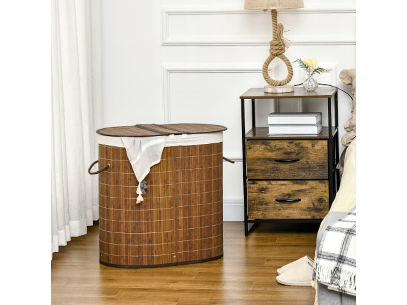 Panier à linge 100 l en bambou avec couvercle, poignée et 2 sacs, tri du linge, salle de bain - Conforama B