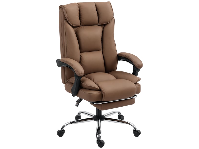  Chaise de bureau avec repose-pieds, dossier inclinable, dossier rembourré épais, revêtue de similicuir marron  - Conforama B