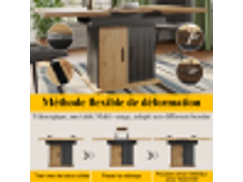  Table à manger extensible rectangulaire 110-140 x 80 cm, mdf, noir et bois naturel, avec rangement  - Conforama E