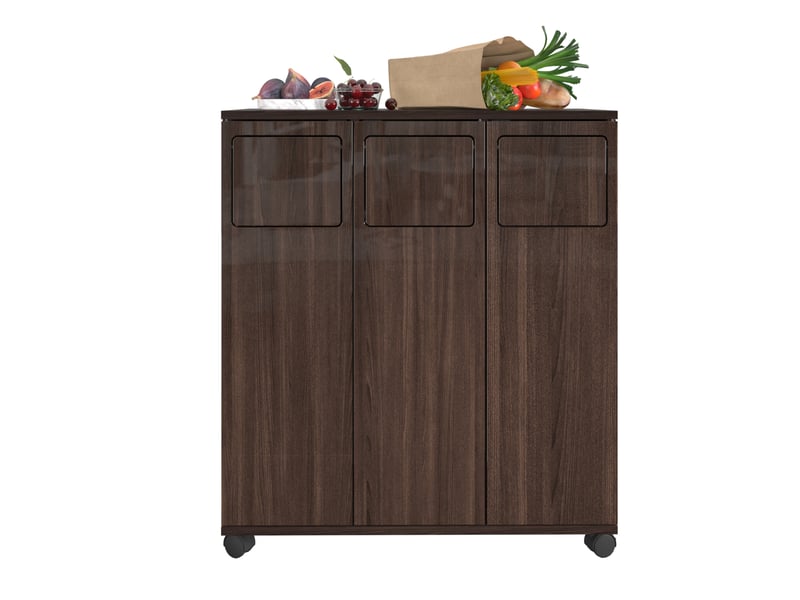 Meuble de tri des déchets 3 portes à roulettes 69,3x35x80 cm mdf noyer brillant - Conforama A