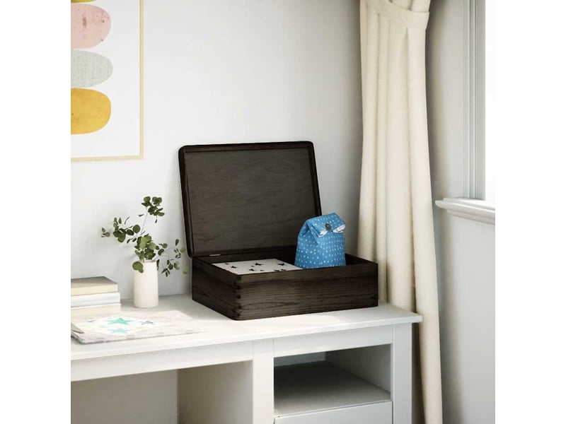  Boîte de rangement, coffre de rangement avec couvercle noir 40x30x13cm bois de pin massif  - Conforama C