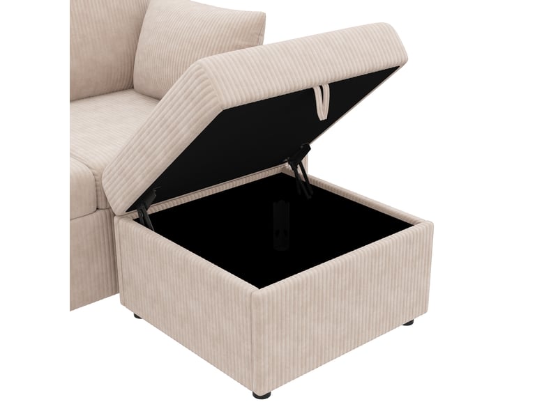  Canapé modulable U/L, beige, 2 poufs rangement, LED, USB/Type-C et porte-gobelets  - Conforama D