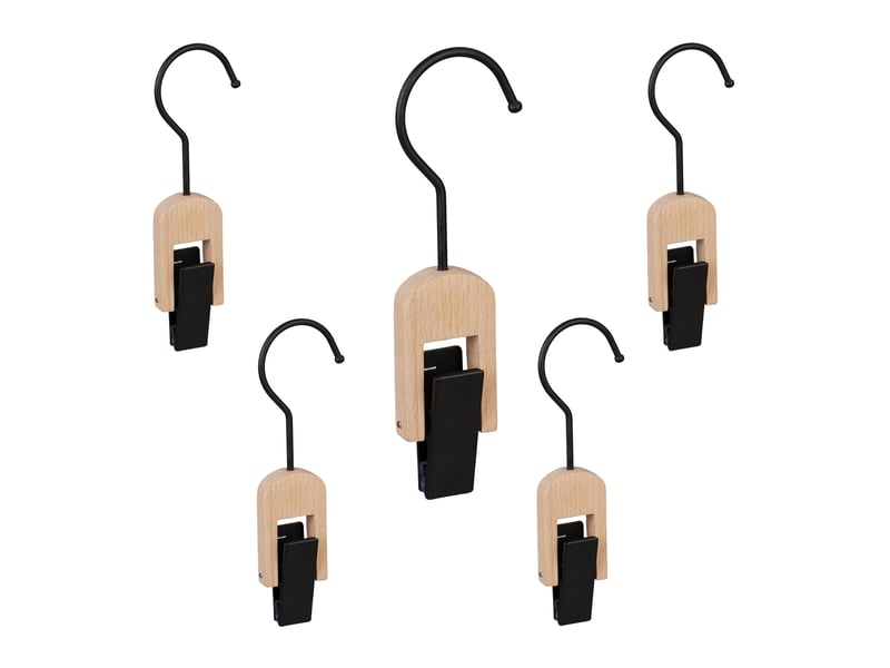  Lot de 5 cintres à pinces pour accessoires 18,5 x 6 x 2,5 cm anti-plis design chic en bois noir 13_0008920  - Conforama B
