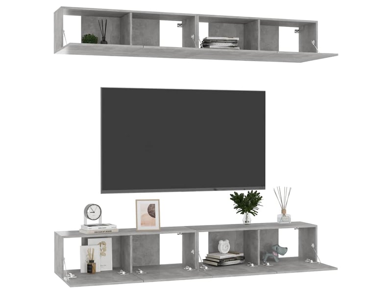  Lot de 4 meuble tv bas salon gris béton 100x30x30 cm bois d'ingénierie  - Conforama C