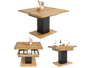 Table à manger extensible 60-120x120x75.1cm avec rangement, plateau rabattable et piètement carré, pour cuisine et salle à manger, naturel