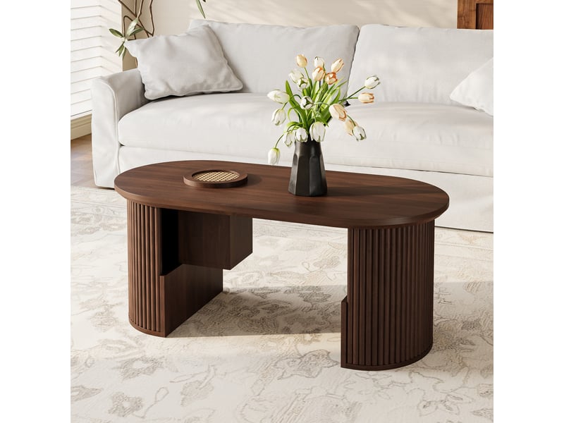  Table basse ovale avec niches de rangement et étagères ouvertes, design rétro, pour salon, 105 × 50 × 46,5 cm  - Conforama C