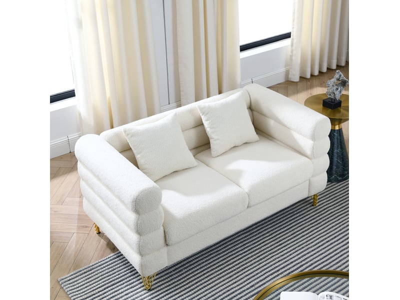 Canapé 2 places 152x81x71 cm en tissu teddy blanc avec pieds en métal doré chicfurn - Conforama B