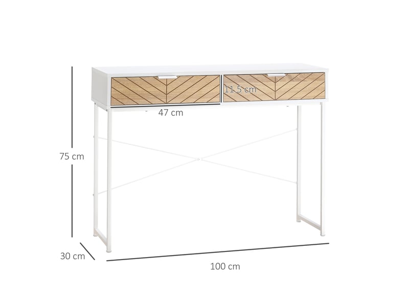  Console moderne pour entrée et salon avec 2 tiroirs en métal 100 x 30 x 75 cm - blanche  - Conforama E