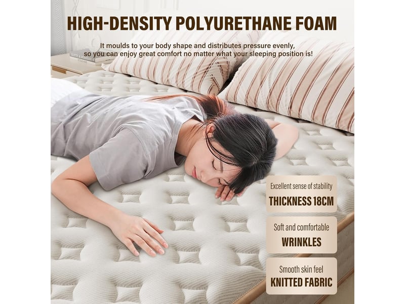  Matelas en 140x190 mousse, parfait soutien,haute resilience ultra respirante+sommiers à lattes avec 9 pieds pour adulte (140x190x18cm)  - Conforama D
