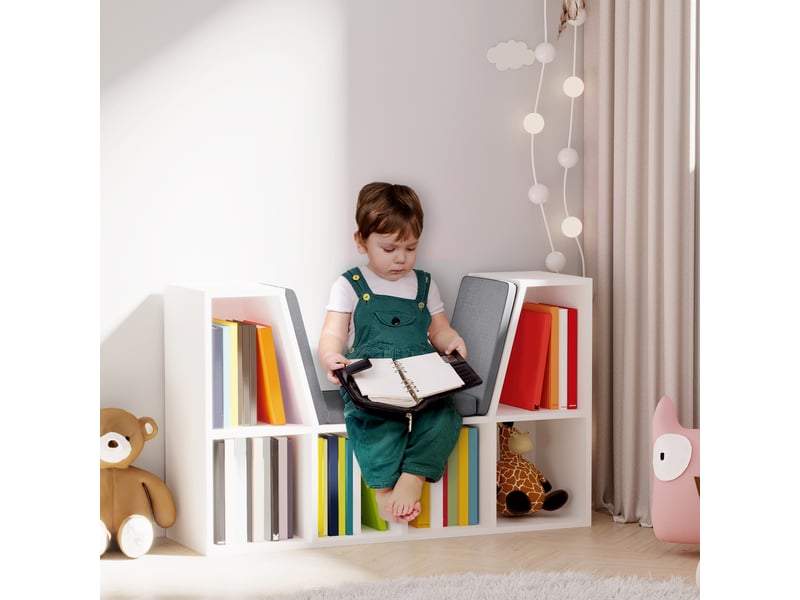  Étagère avec siège intégré 102 x 30 x 61 cm, 6 compartiments, banc rembourré, meuble multifonction pour bureau, salon et chambre  - Conforama C