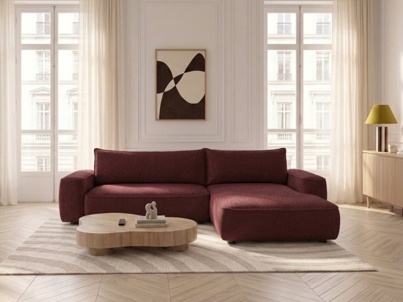  Bobochic canapé d'angle réversible convertible honore tissu chenille rouge HONORE - Conforama C