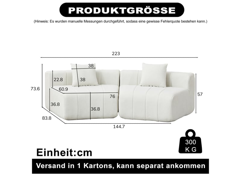  Canapé modulaire incurvé en chenille avec 2 coussins, module de canapé demi-rond symétrique pour salon, chambre ou bureau - beige  - Conforama C