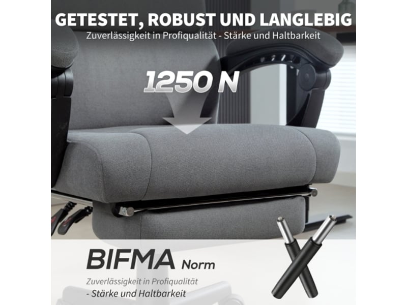  Chaise de bureau rembourrée en velours gris, réglable en hauteur et à roulettes  - Conforama E