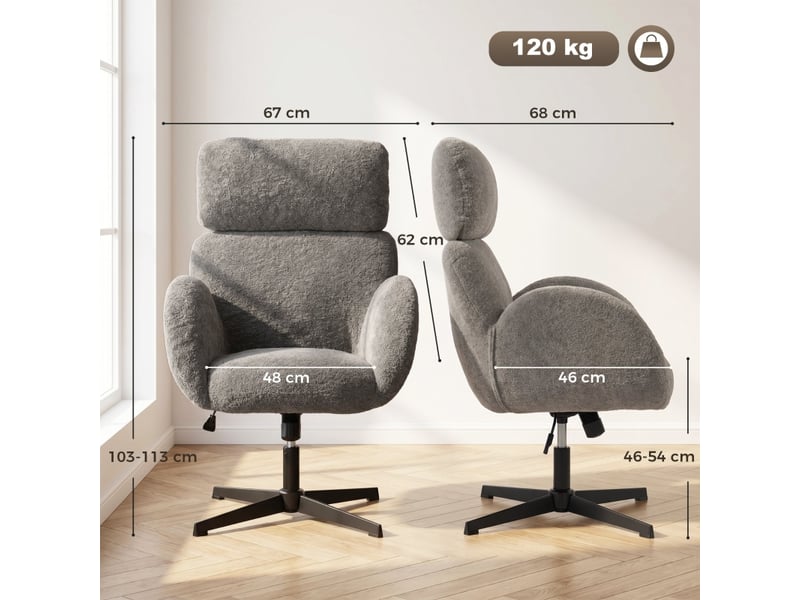  Fauteuil de bureau revêtement tissu aspect velours, base étoile en acier, hauteur réglable, gris  - Conforama E