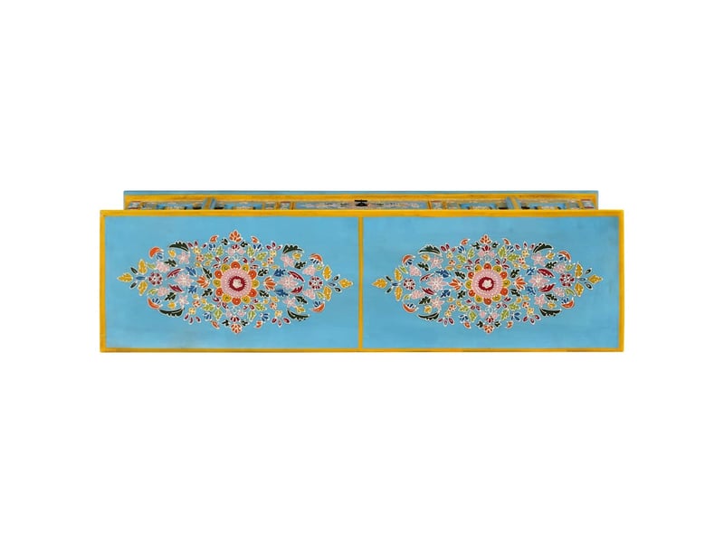  Meuble tv - banc tv - meuble de rangement bleu 110x30x40 cm bois massif de manguier  - Conforama D