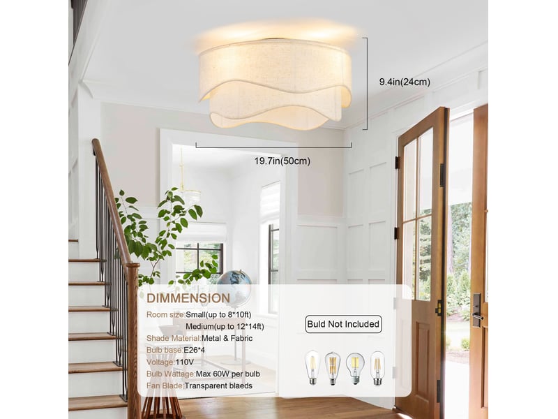  Ventilateur de plafond 19 pouces doré et blanc avec lumière, contrôle app et télécommande, 6 vitesses réversibles  - Conforama C