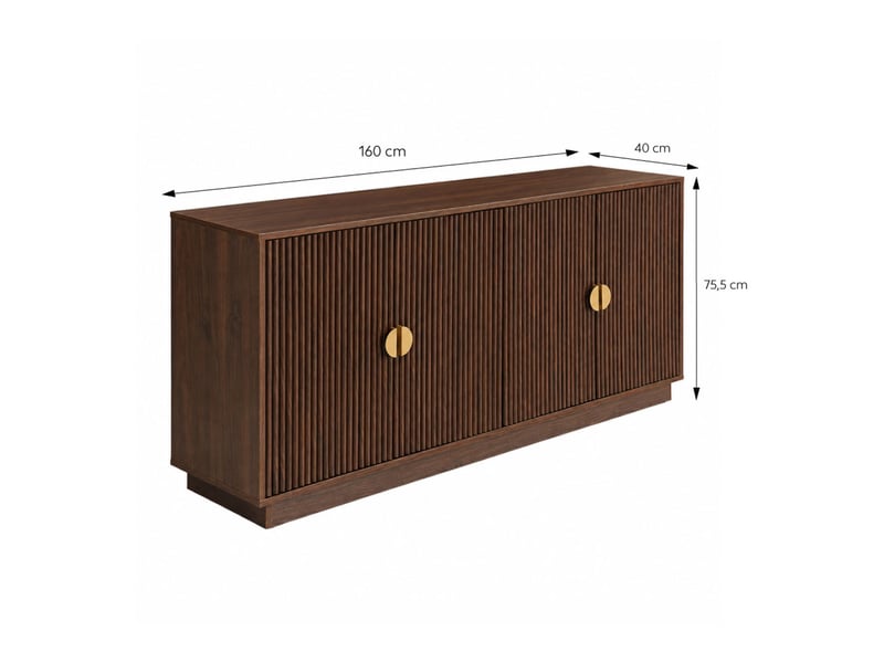  Buffet 4 portes cannelées effet noyer 160 cm tegal  - Conforama C