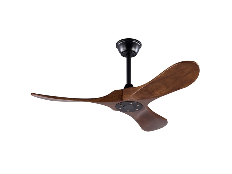  Ventilateur de plafond 107 cm – noir et noyer foncé – 3 pales en bois, télécommande et 6 vitesses réversibles  - Conforama D