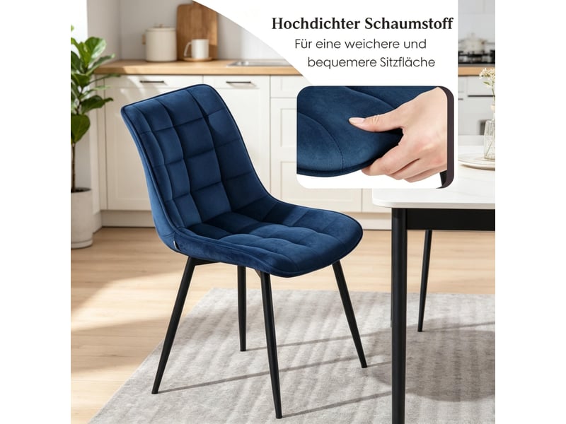  Lot de 2 chaises de salle à manger en velours bleu, pieds en métal  - Conforama D