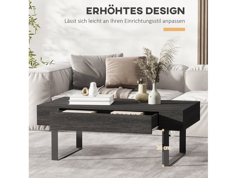  Table basse 110x60x40 cm avec tiroir et rangement ouvert panneau de particules gris foncé  - Conforama C