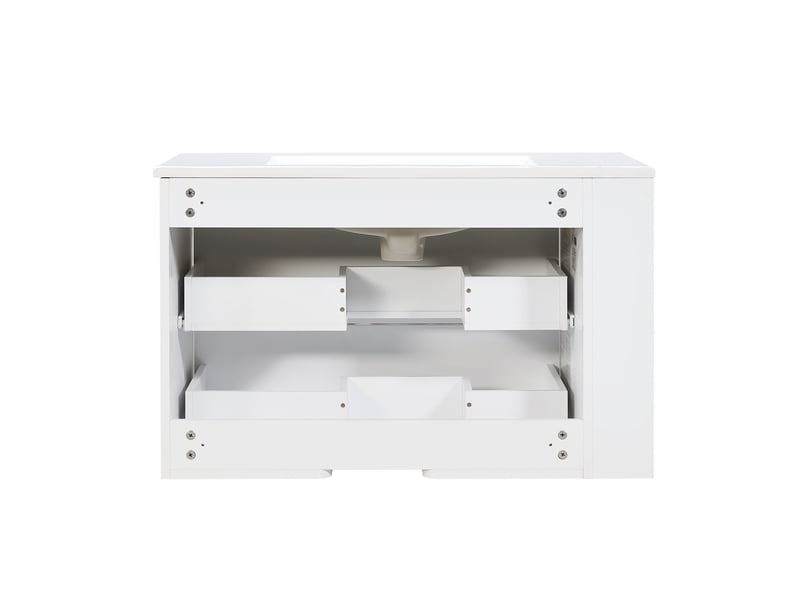 Meuble vasque suspendu 81 x 47 cm - blanc brillant - 2 tiroirs, rangement lateral et vasque ceramique - Conforama E