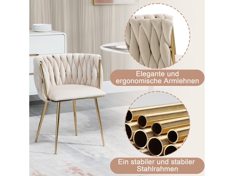  Lot de 2 chaises de salle à manger en velours ivoire, pieds en métal doré W2845P217800 - Conforama D