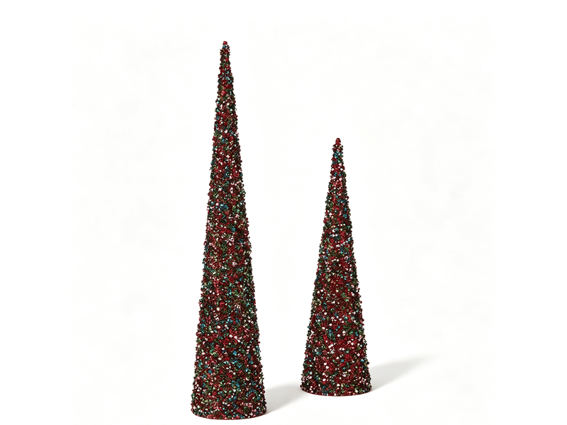  Cônes de noël krist+ bleu fuchsia pailletés lot de 2 S3612039 - Conforama A