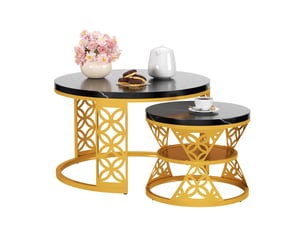 Table basse gigogne ronde 70x70x4545x45x37 cm, coloris noir et doré