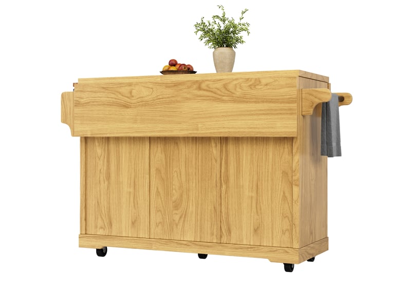  Desserte de cuisine avec rallonges pliables, chariot de cuisine avec tiroirs, table de cuisine mobile, couleur marron naturel.  - Conforama W