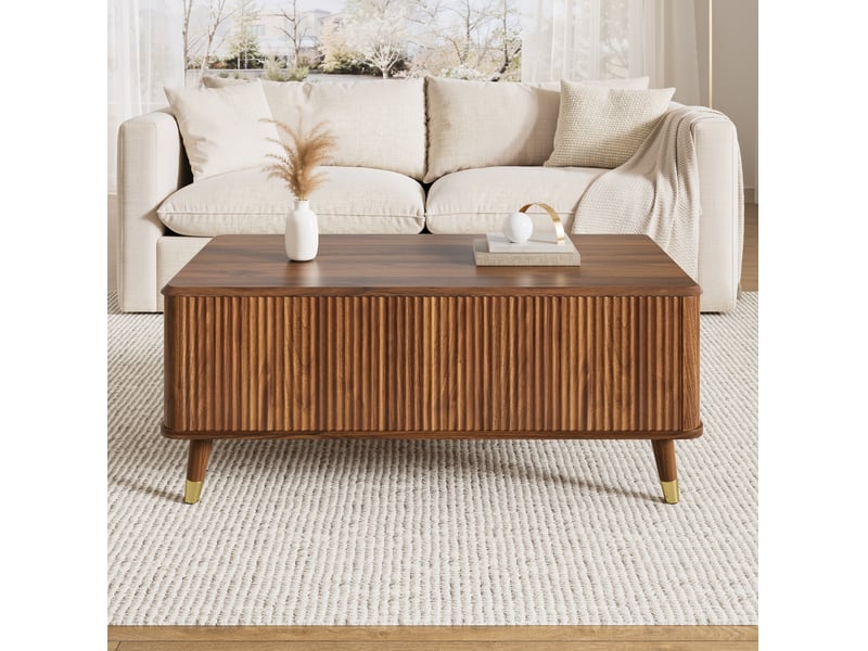  Table basse 97x52x56,5 cm en mdf avec plateau relevable et rangement noyer chicfurn  - Conforama C