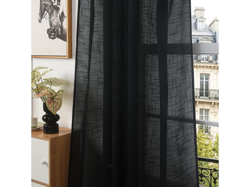 Rideau ajustable 140 x 270 cm + 8 anneaux pinces effet lin evasion noir CP-EVASION-TRUFFE - Conforama C