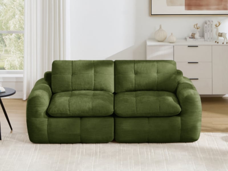  Canapé modulable droit 2 places, chenille vert, sans structure  - Conforama B