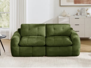 Canapé modulable droit 2 places, chenille vert, sans structure