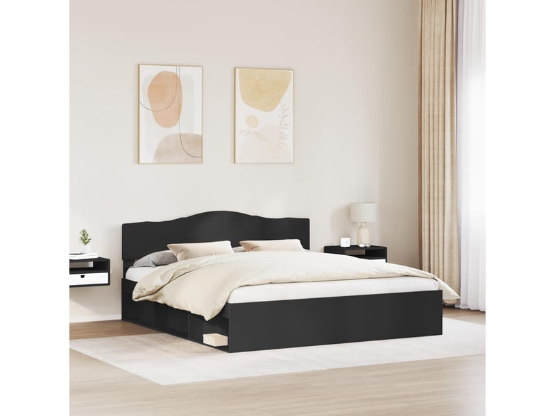  Lit double- lit adulte -  cadre de lit noir 200 x 200 cm bois de pin massif  - Conforama B