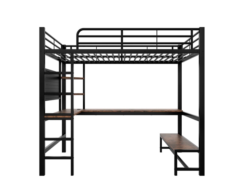  Lit mezzanine avec bureau, led, usb type-c et rangements, métal noir, 90x200 cm, sans matelas  - Conforama A