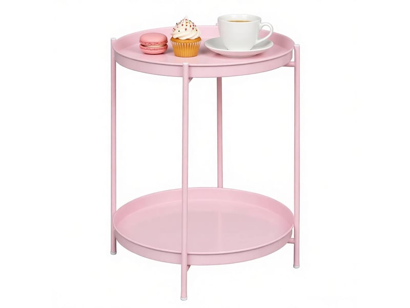Table basse ronde avec 2 plateaux amovibles et 2 étagères en métal pour salon ou chambre, rose, 44 × 44 × 53 cm - Conforama A