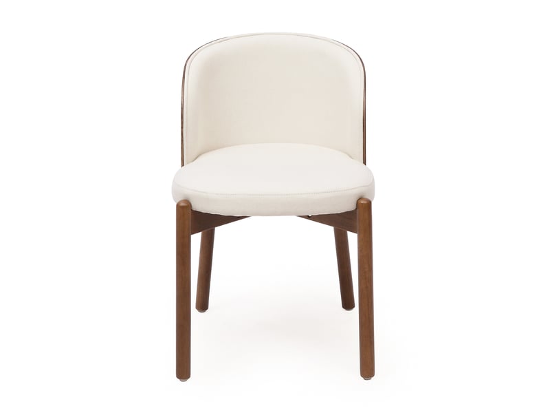 Chaises de salle à manger lot de 4 avec dossier enveloppant et rembourrage 25d en bois couleur noyer et tissu beige - Conforama A