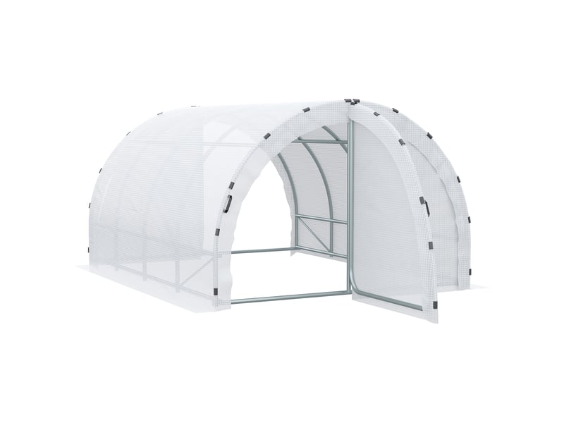  Serre de jardin tunnel surface sol 12 m² 4l x 3l x 2h m châssis tubulaire renforcé 25 mm double porte avec poignées blanc  - Conforama B