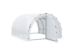 Serre de jardin tunnel surface sol 12 m² 4l x 3l x 2h m châssis tubulaire renforcé 25 mm double porte avec poignées blanc